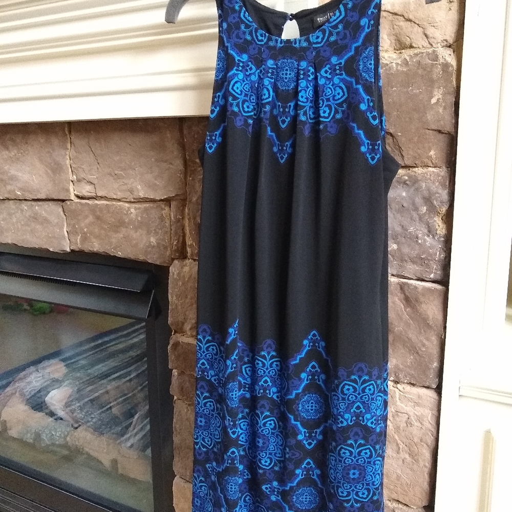 WHBM black shift dress with royal blue design
